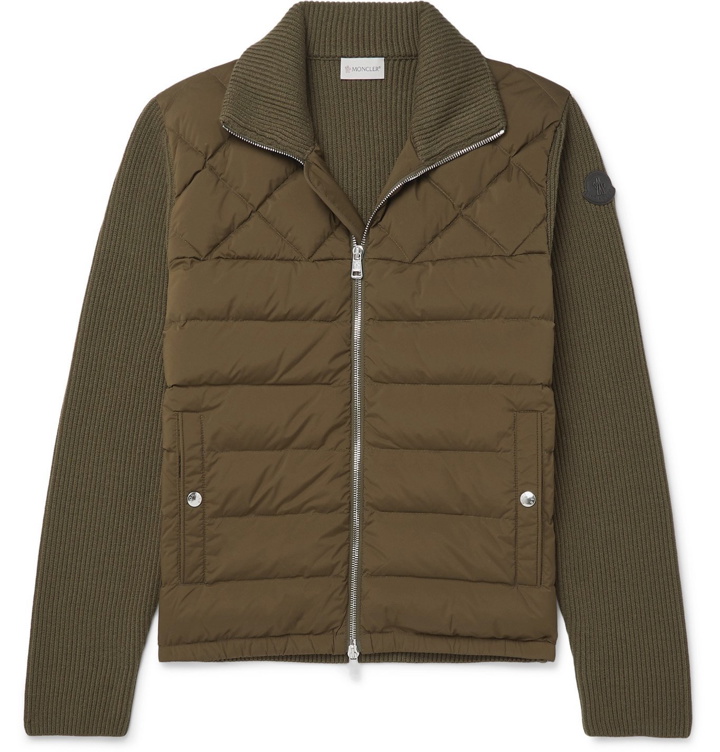 Photo: Moncler - Panelled Wool-Blend and Quilted Shell Down Bomber Jacket - Green