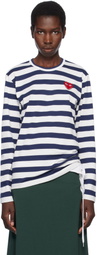 COMME des GARÇONS PLAY Navy & White L/S Stripe Rhinestone T-shirt