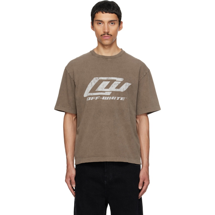 Photo: Off-White Brown 'OW' Racing Skate T-shirt