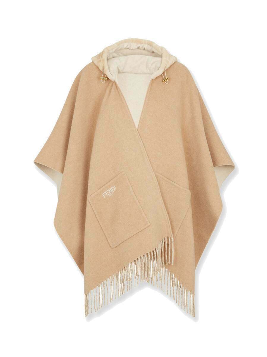 コート FENDI Wool and cashmere poncho with leather profiles Beige Fendi Poncho Beige Womens Cape Fendi
