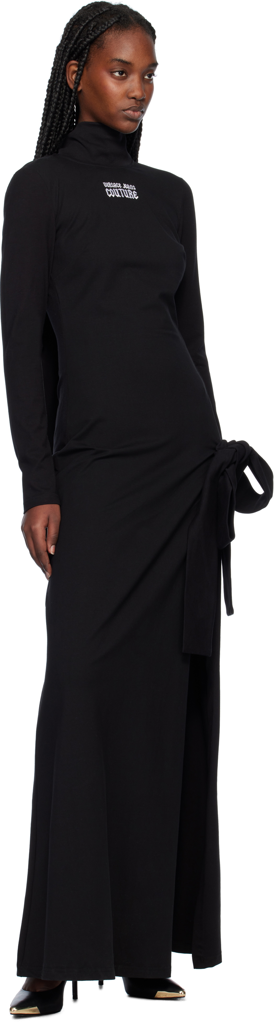 Versace Jeans Couture Black Gothic Logo Maxi Dress Versace