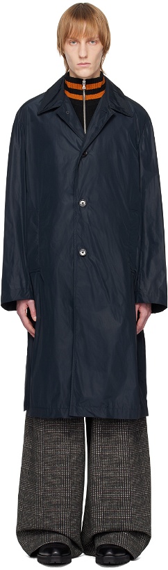 Photo: Dries Van Noten Navy Spread Collar Coat
