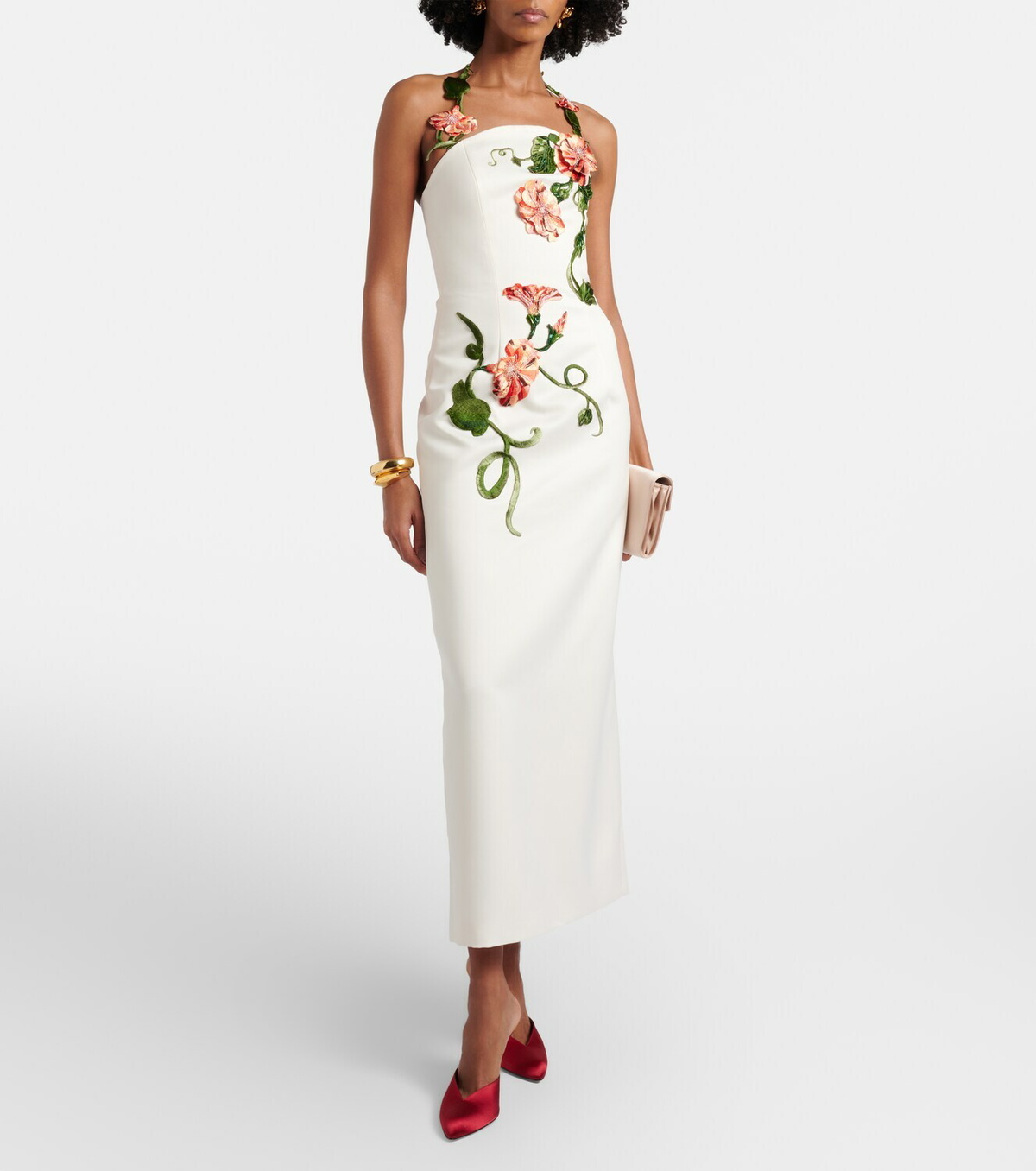 Leo Lin Floral-appliqué halterneck gown