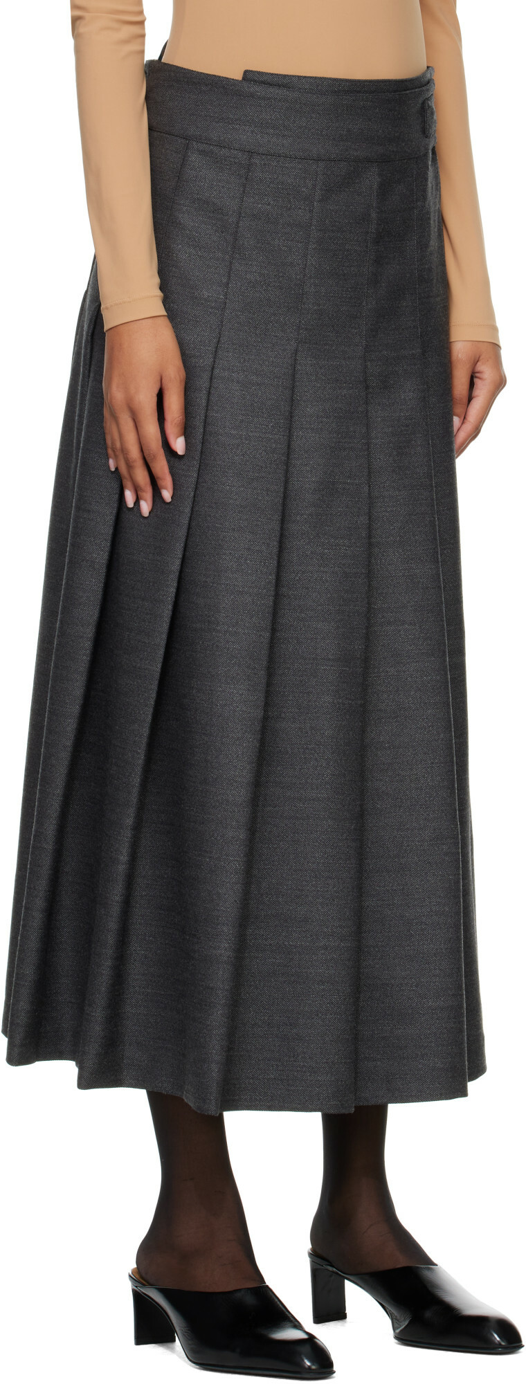 Róhe Gray Pleated Wrap Midi Skirt