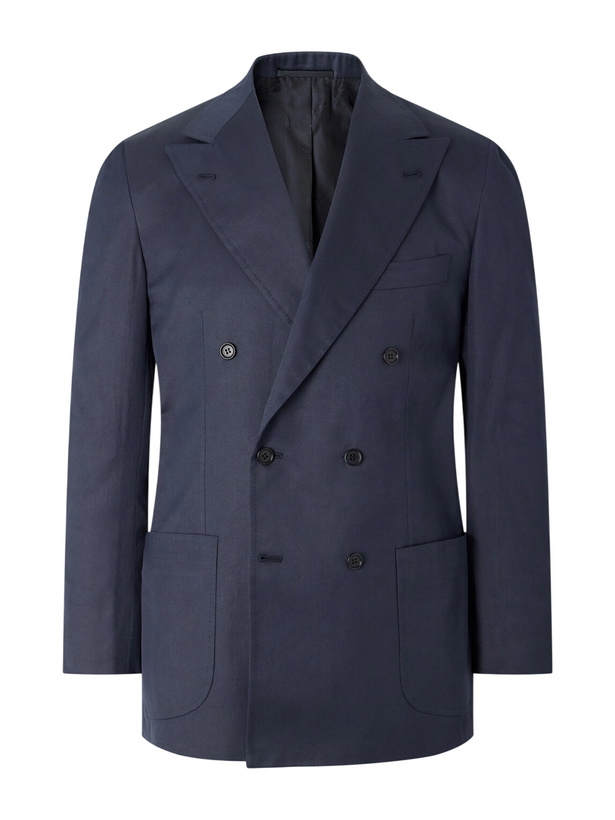 Photo: Kiton - Double-Breasted Cotton-Twill Blazer - Blue