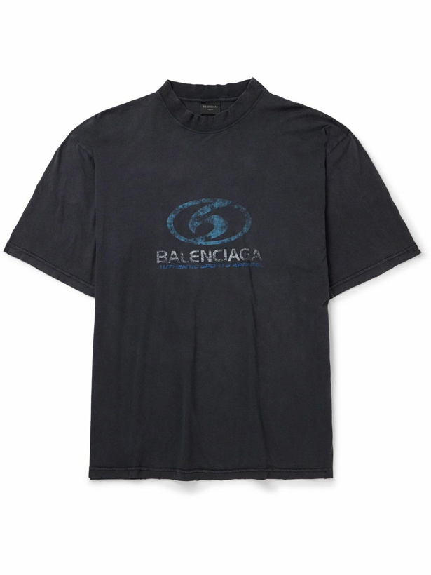 Photo: Balenciaga - Distressed Logo-Print Cotton-Jersey T-Shirt - Black
