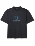 Balenciaga - Distressed Logo-Print Cotton-Jersey T-Shirt - Black