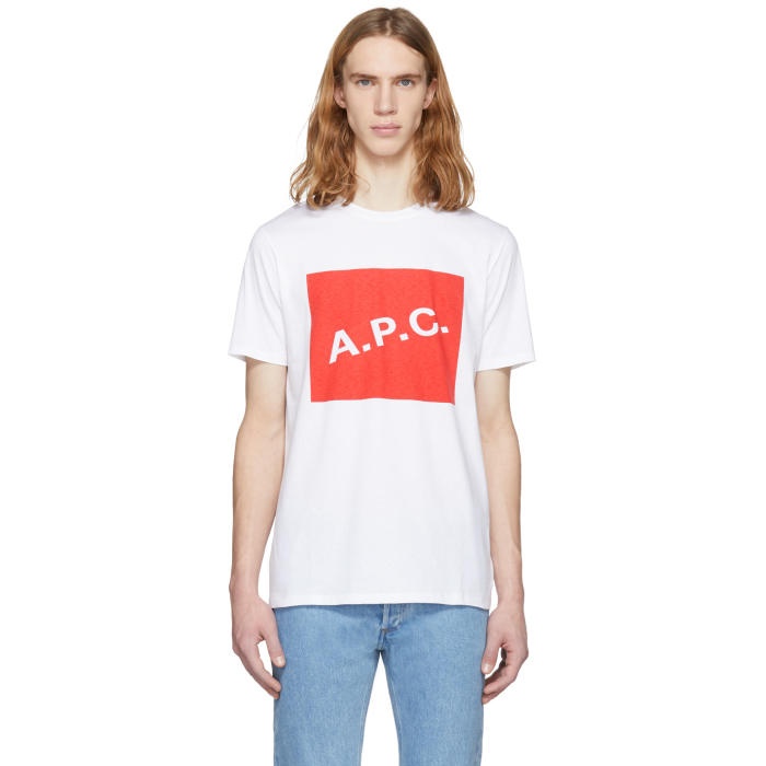 Photo: A.P.C. White and Red Box Logo T-Shirt