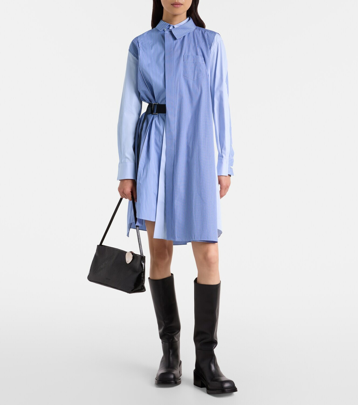 Sacai Striped cotton poplin shirt dress