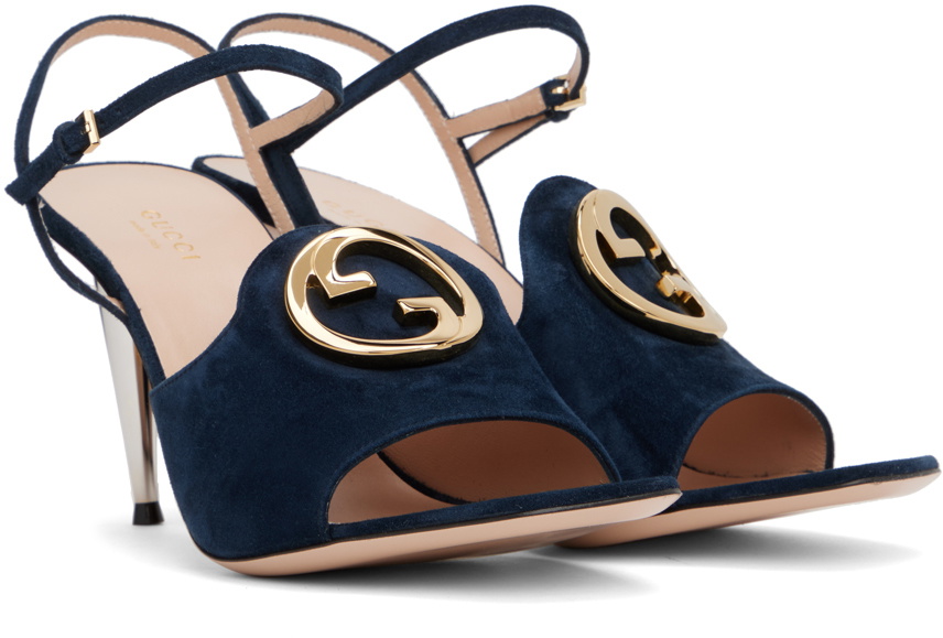 【GUCCI】BLONDIE STRAP SANDALS Gucci Navy Blondie Heeled Sandals Gucci