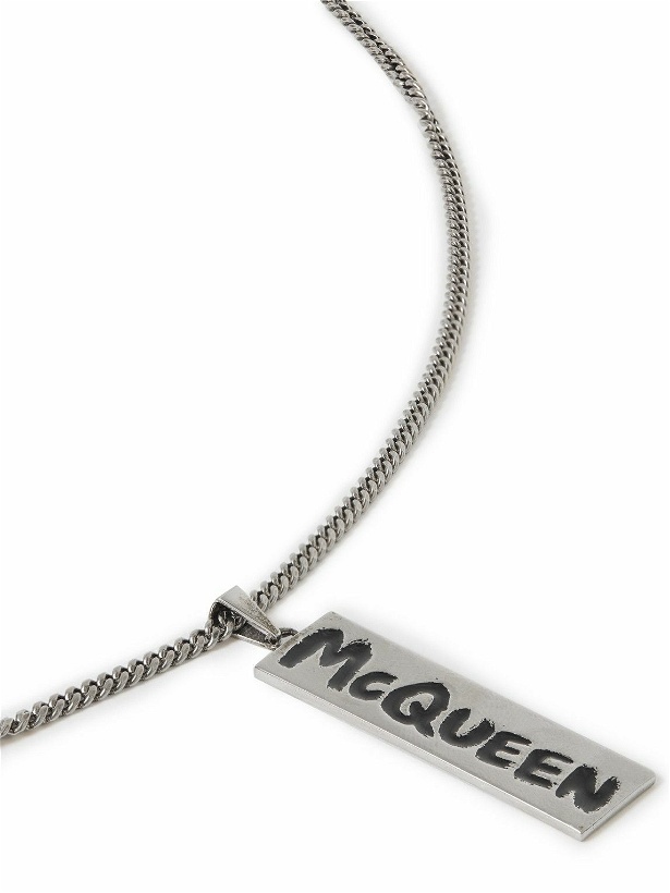Photo: Alexander McQueen - Engraved Burnished Silver-Tone and Enamel Pendant Necklace