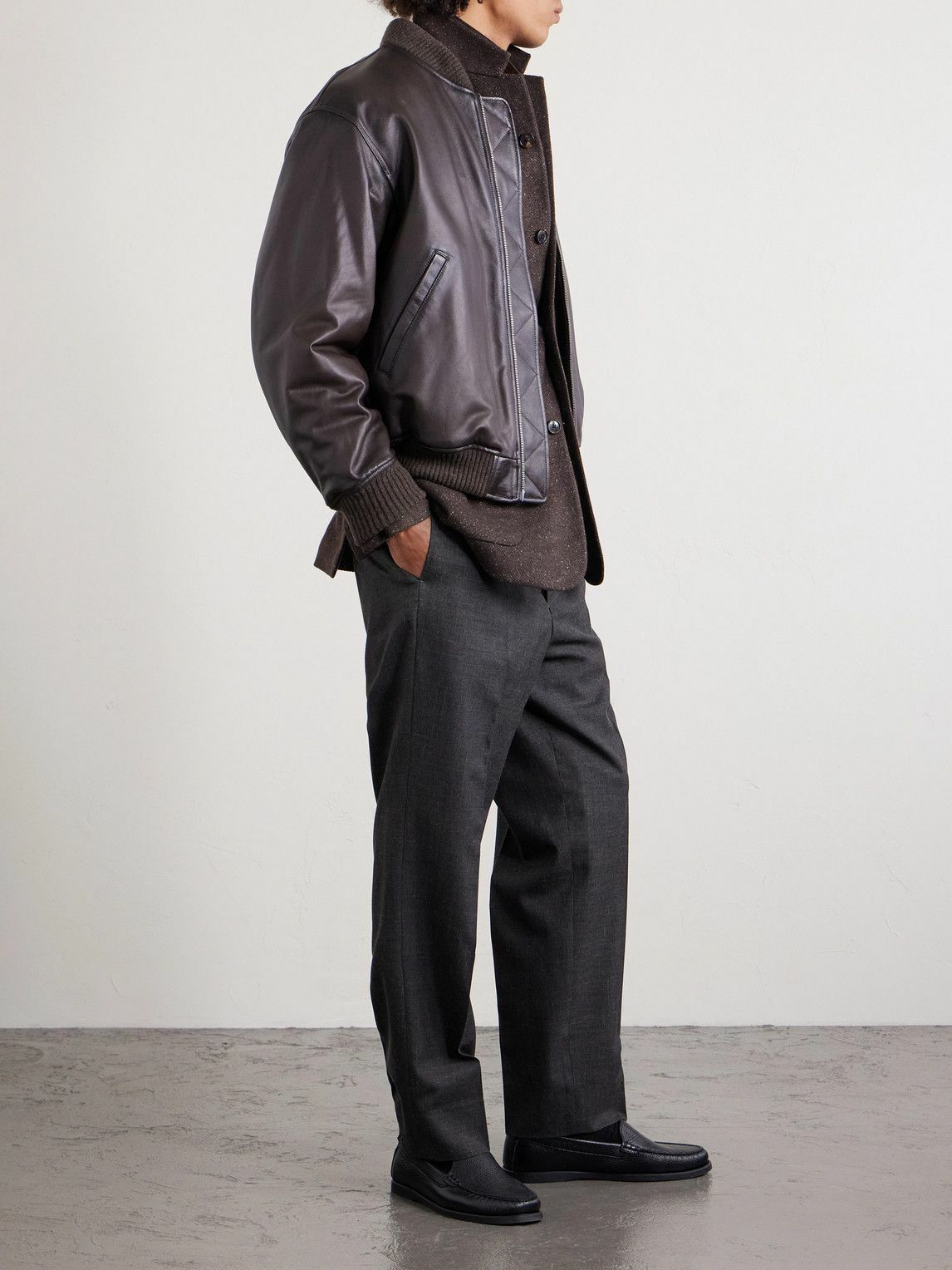 Officine Générale - Straight-Leg Virgin Wool, Silk and Linen-Blend Trousers - Gray
