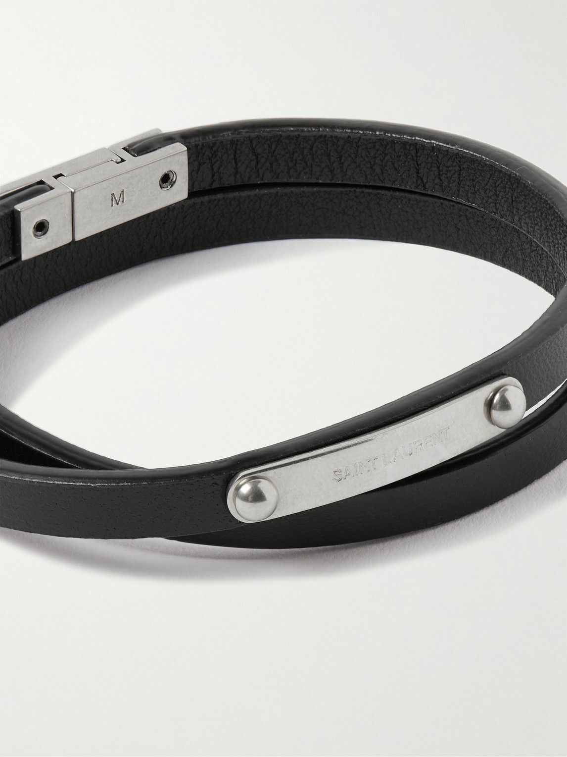 SAINT LAURENT Opyum leather and silver-tone bracelet