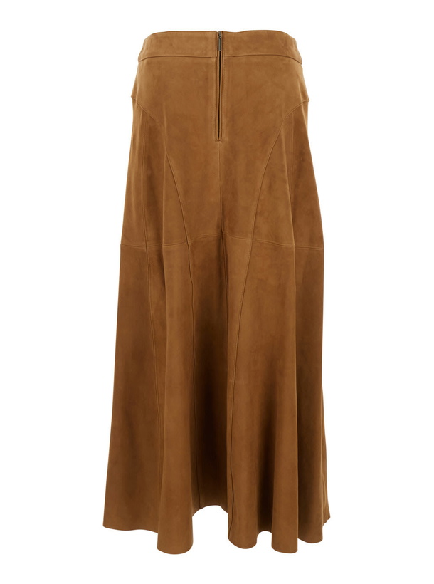 Photo: ARMA irina Brown Skirt With Inserts Design And Closure On The Back In Suede Woman