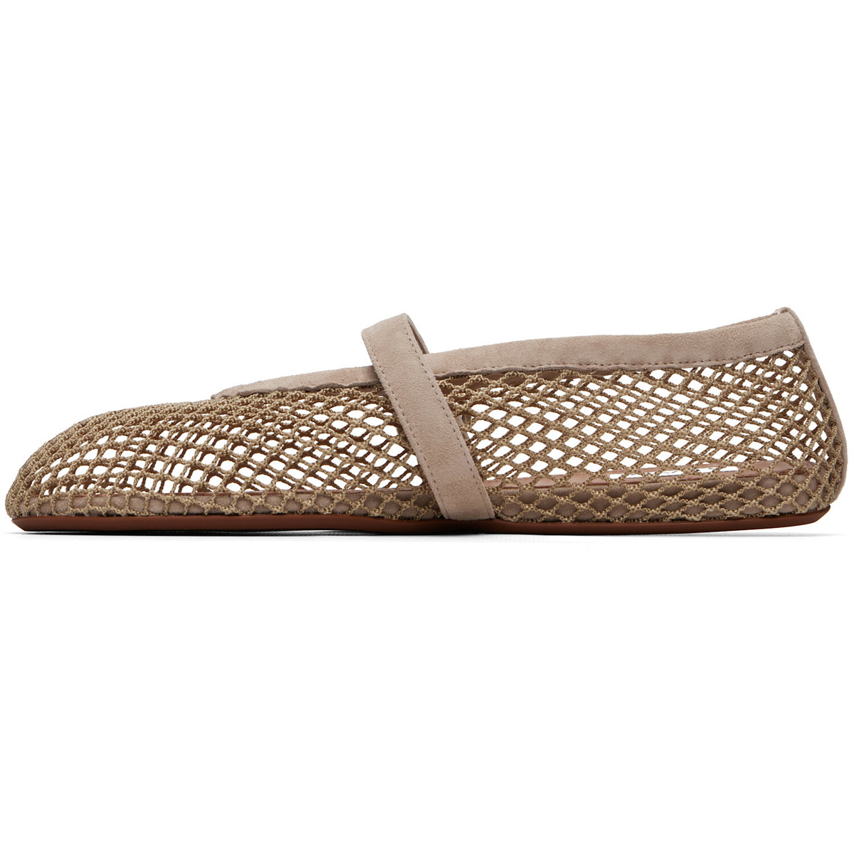 ALAÏA Gray Fishnet Suede Ballerina Flats