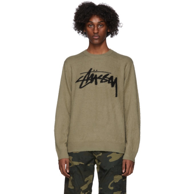 Photo: Stussy Taupe Brushed Out Logo Sweater