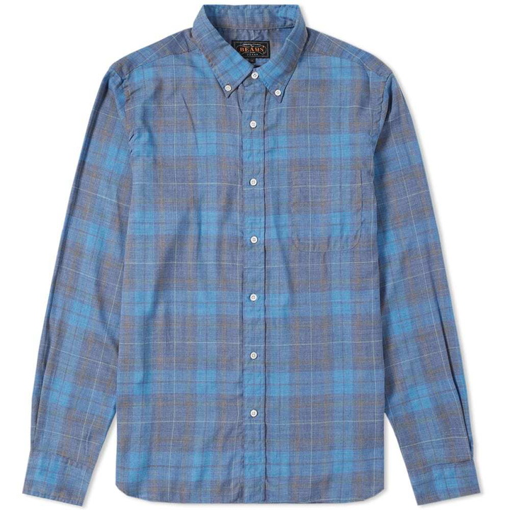 Photo: Beams Plus Button Down Fade Twill Check Shirt Blue