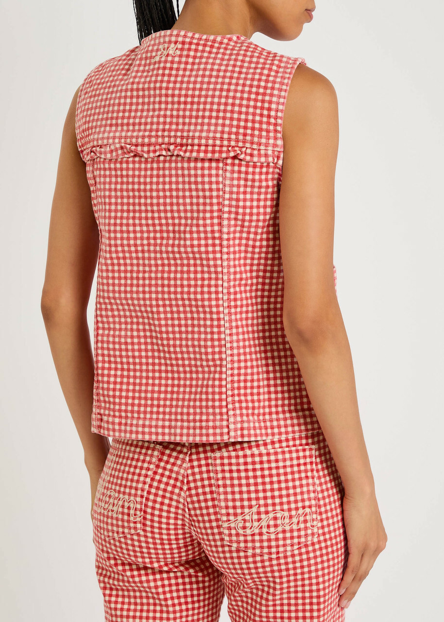 Damson Madder Mari Gingham Stretch-denim Gilet Red
