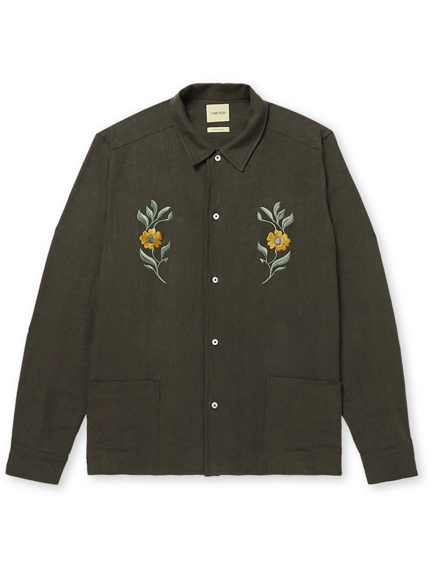 Photo: De Bonne Facture - Convertible-Collar Embroidered Linen Overshirt - Gray