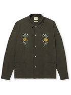 De Bonne Facture - Convertible-Collar Embroidered Linen Overshirt - Gray