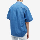 Gucci Men's Pocket Logo Short Sleeve Denim Shirt in Blue