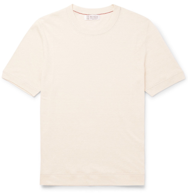 Photo: Brunello Cucinelli - Linen and Cotton-Blend T-Shirt - Neutrals