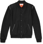 John Elliott - Leather-Trimmed Wool-Blend Bomber Jacket - Men - Black