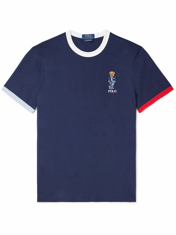 Photo: Polo Ralph Lauren - Logo-Embroidered Appliquéd Cotton-Jersey T-Shirt - Blue