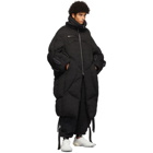 Chen Peng Black Down Pleated Rope Piercing Egg Coat