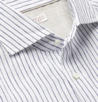 Brunello Cucinelli - Slim-Fit Cutaway-Collar Striped Linen Shirt - Navy