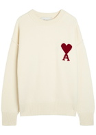 Ami Paris Logo-intarsia Wool Jumper Cream