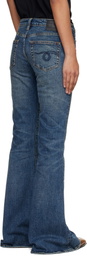 R13 Blue Overflow Boy Flare Stretch Jeans