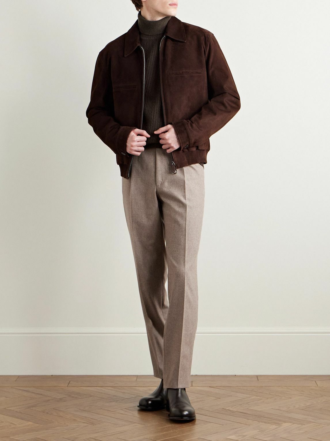 De Petrillo - Slim-Fit Ribbed Merino Wool and Cashmere-Blend Rollneck Sweater - Brown