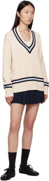 Sporty & Rich Off-White 'SRC' Cableknit V-Neck Sweater