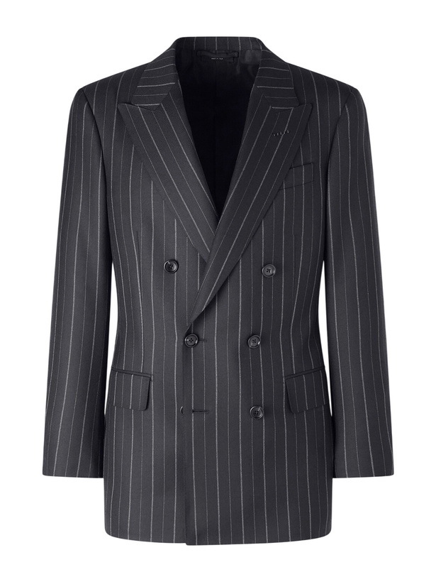 Photo: TOM FORD - Atticus Slim-Fit Double-Breasted Striped Wool-Twill Suit Jacket - Black