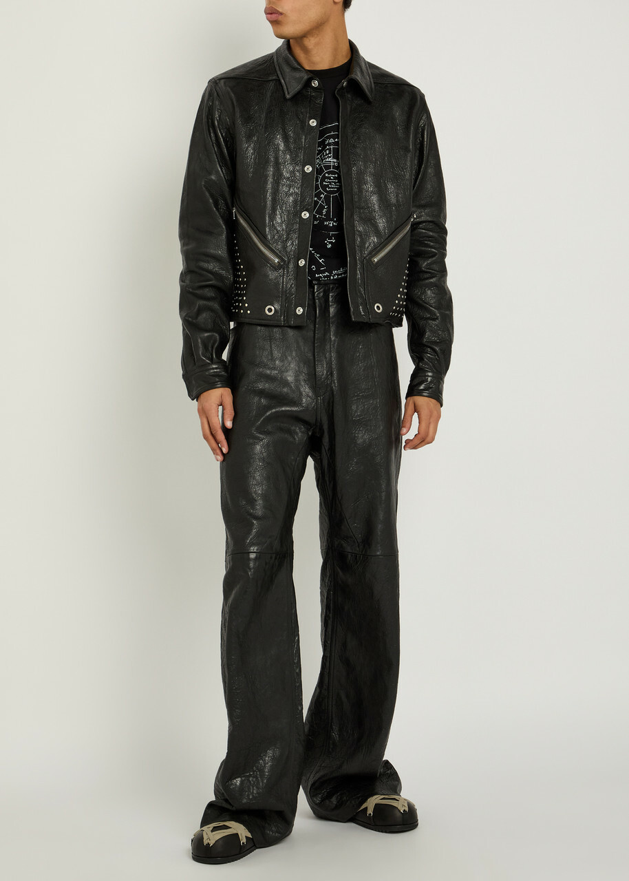 Rick Owens Alice Studded Grained Leather Jacket Black