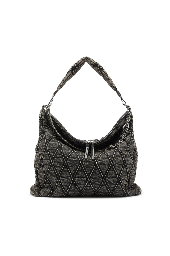 Photo: Diesel Charm-D - Hobo bag in acid-wash quilted denim - Shoulder Bags Womens in Grey
