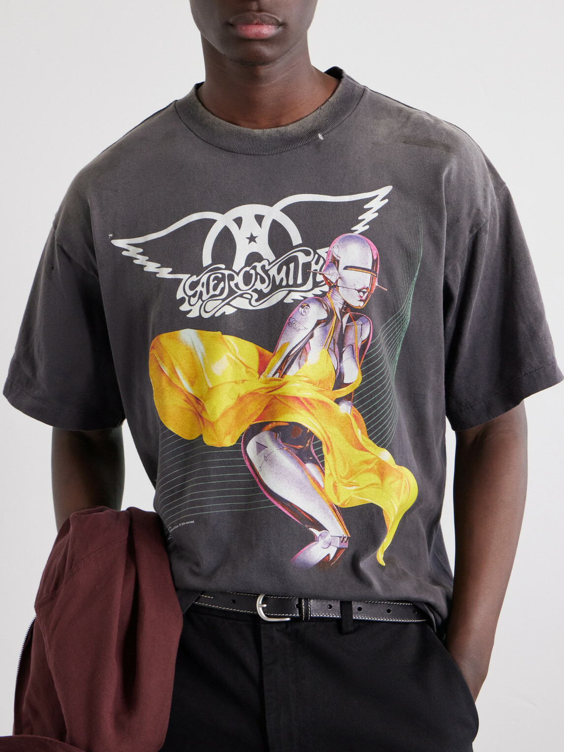 SAINT MXXXXXX - Aerosmith Paint-Splattered Printed Cotton-Jersey T-Shirt - Black