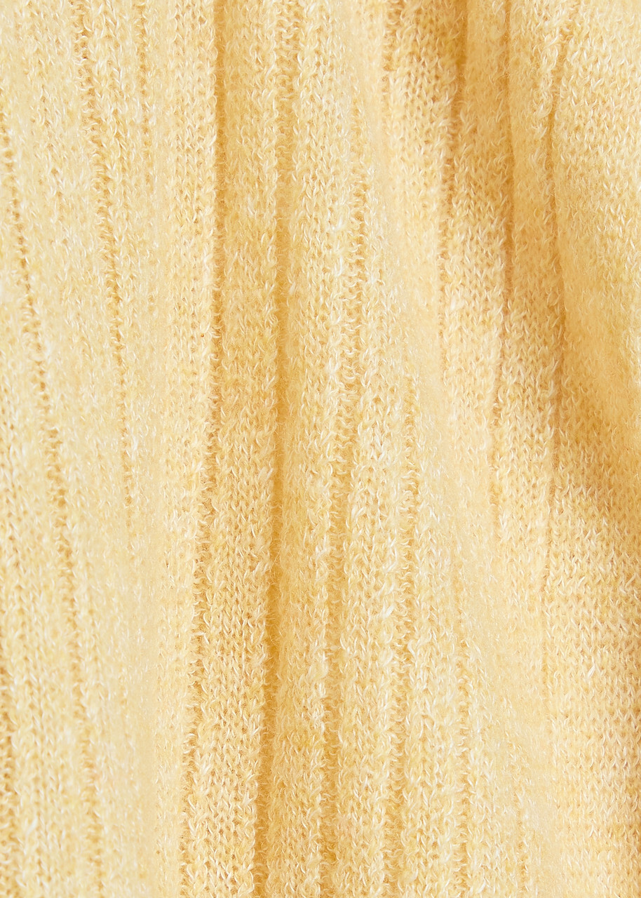 Guest In Residence Stealth Ribbed Cashmere and Linen-blend Cardigan Yellow