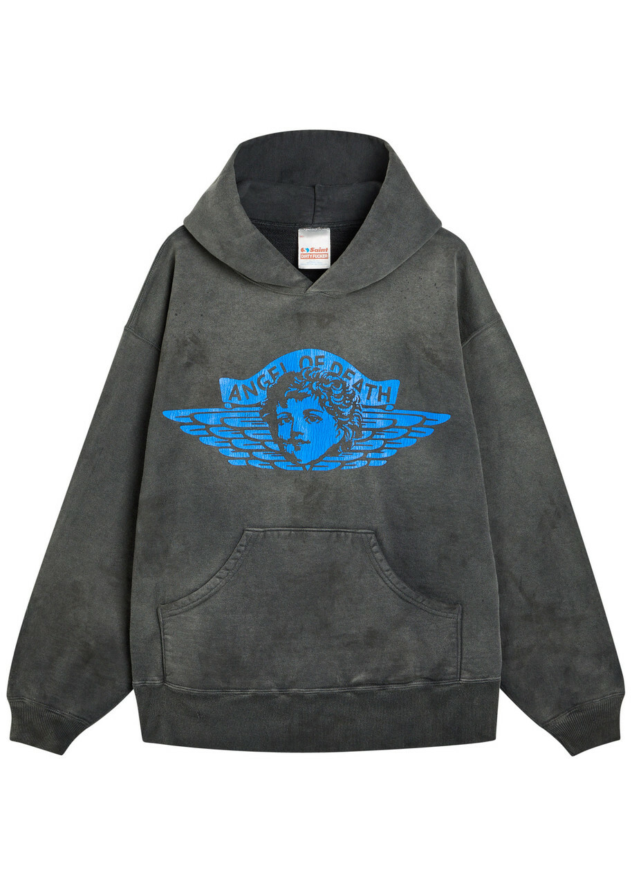 Saint Mxxxxxx Angel of Death Printed Hooded Cotton Sweatshirt Black