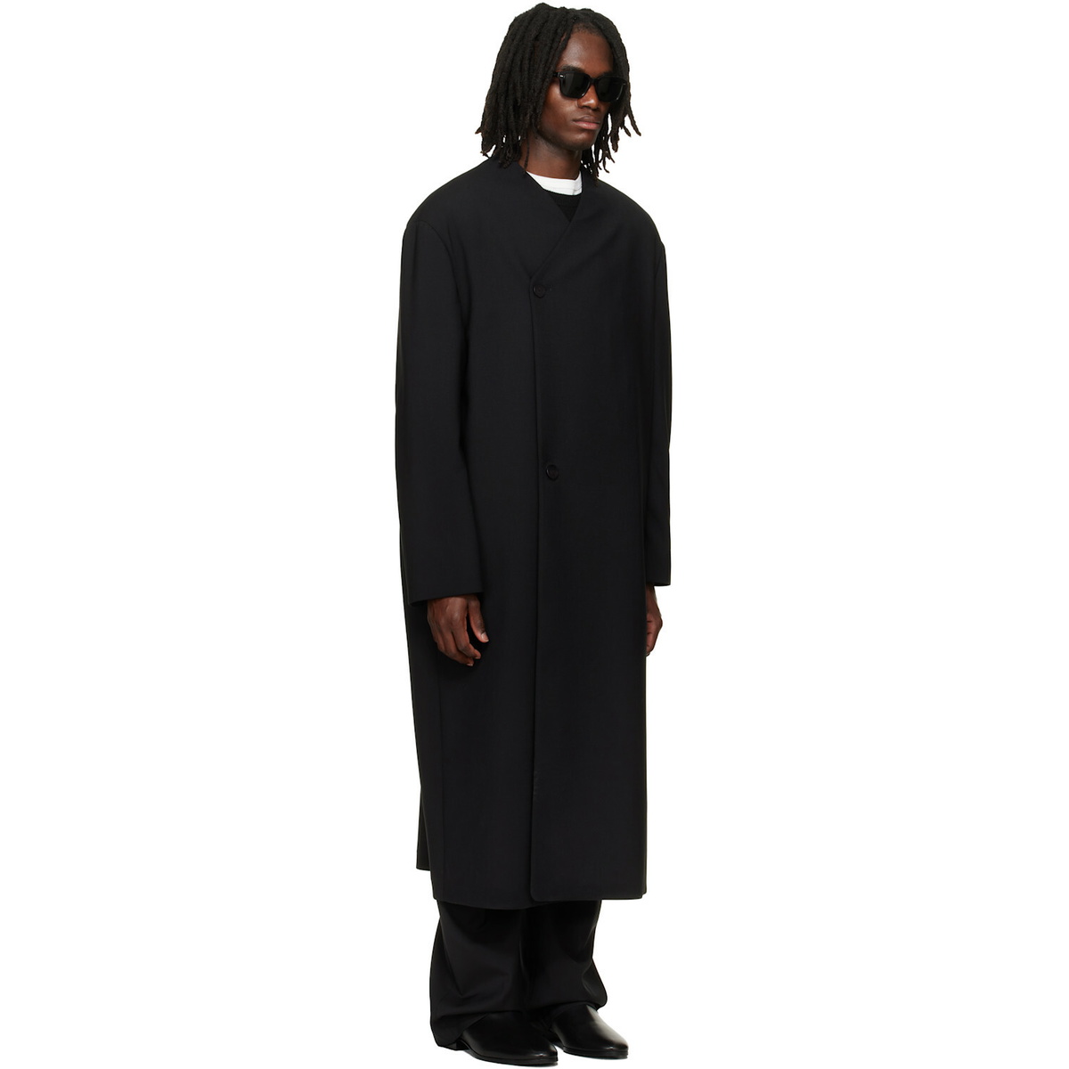 Fear of God Black Wool Double Breasted Lapelless Coat