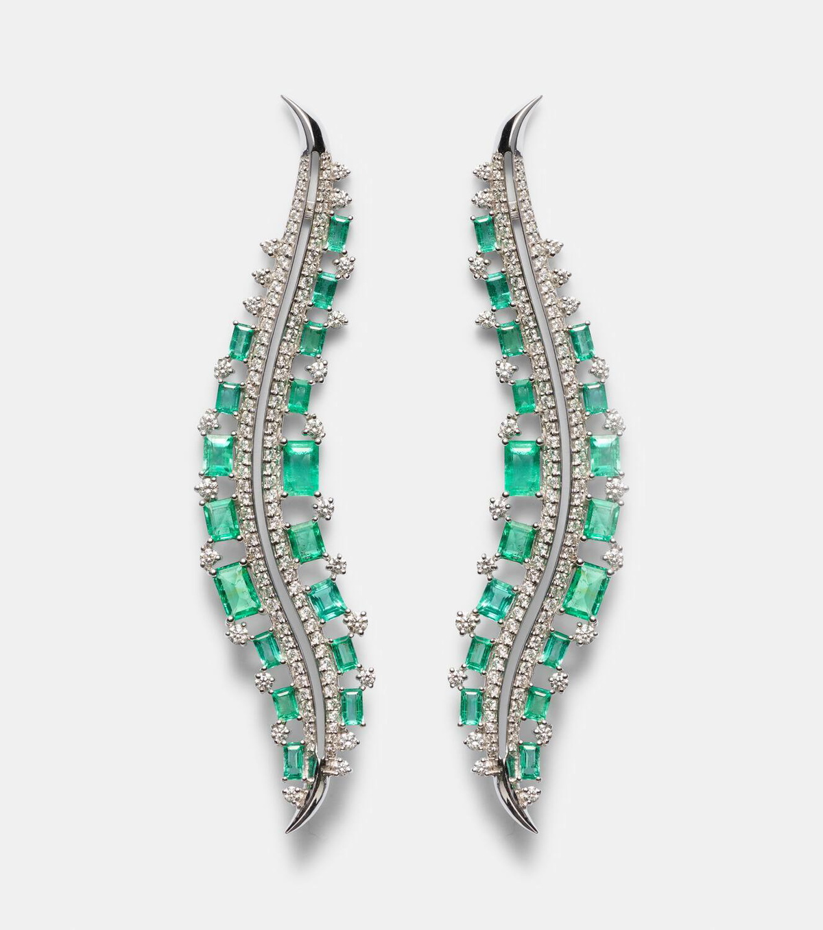 Ananya Scatter 18kt white gold earrings with diamonds and emeralds
