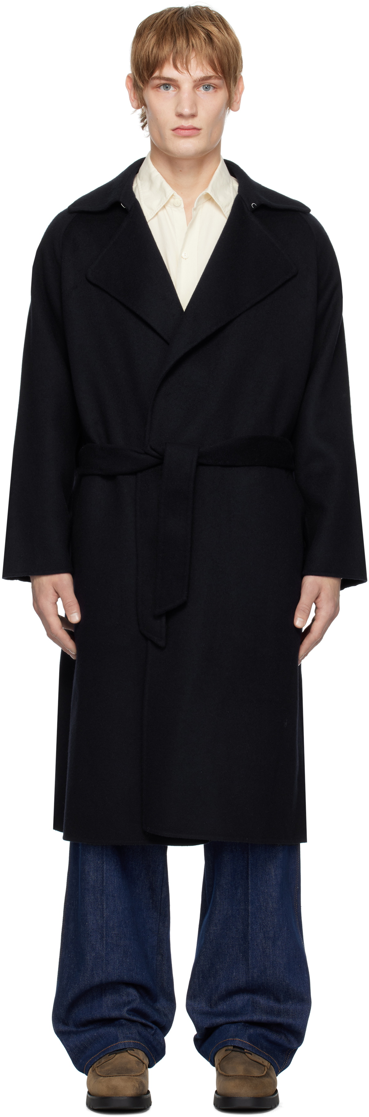 YLÈVE Navy Lambswool Double Clothe Beaver Coat YLÈVE
