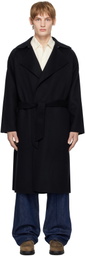 YLÈVE Navy Lambswool Double Clothe Beaver Coat