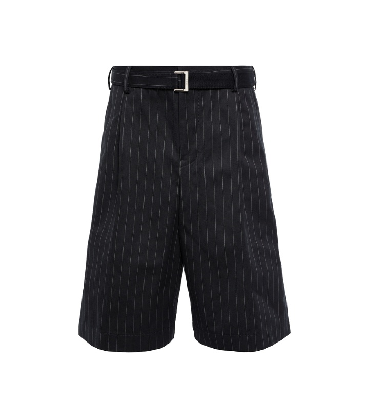 Photo: Sacai - Belted striped cotton shorts
