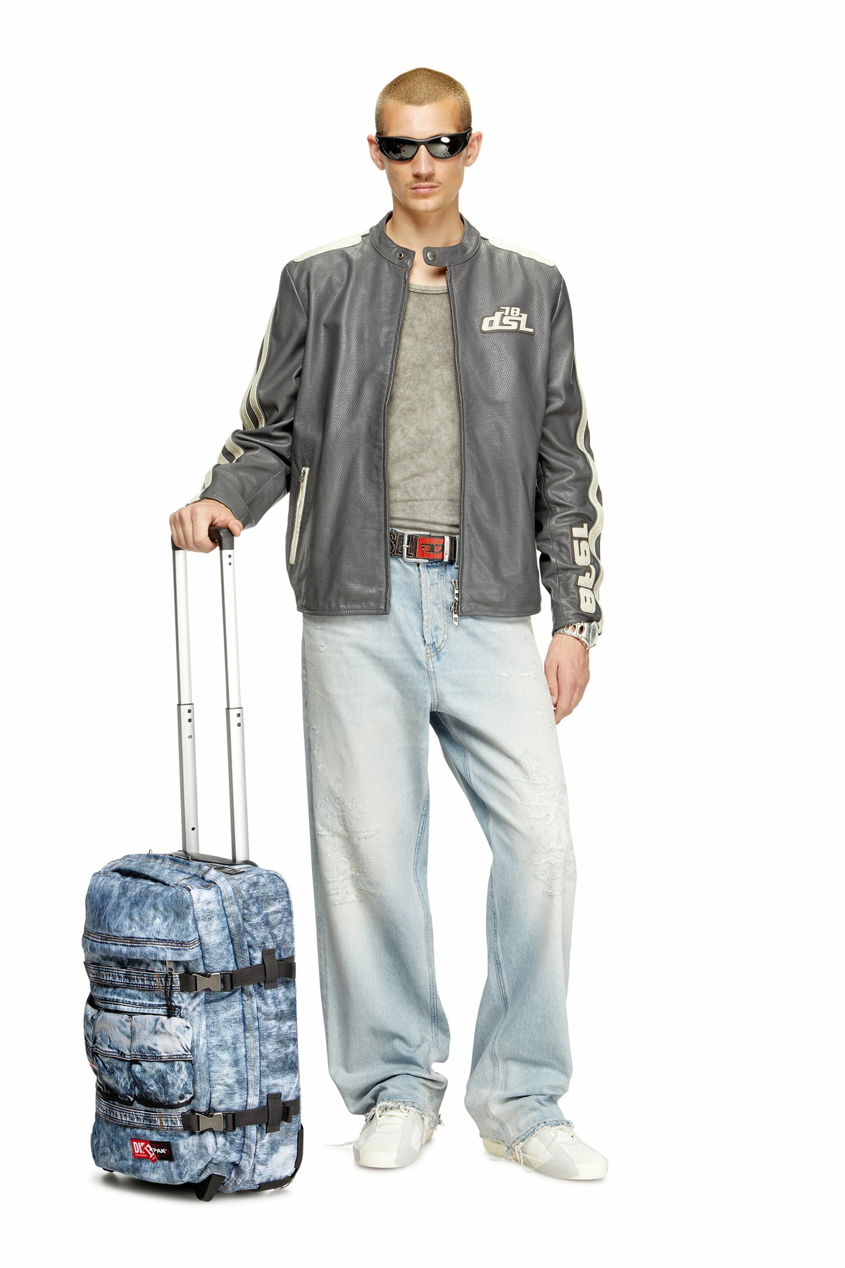 Diesel Cabin bag in trompe l'oeil denim - Carry-on Suitcases - Unisex - Blue
