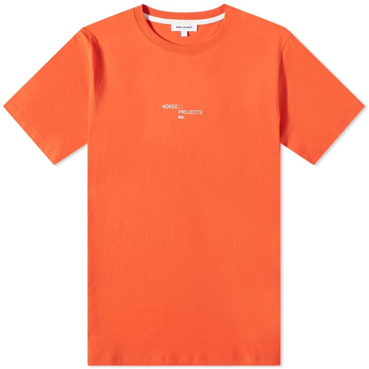 Photo: Norse Projects Men's Niels Nautical Logo T-Shirt in Rescue Orange
