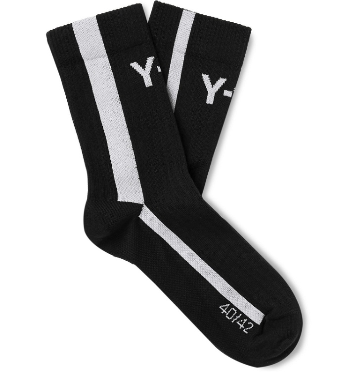 Photo: Y-3 - Logo-Jacquard Striped Cotton-Blend Socks - Black