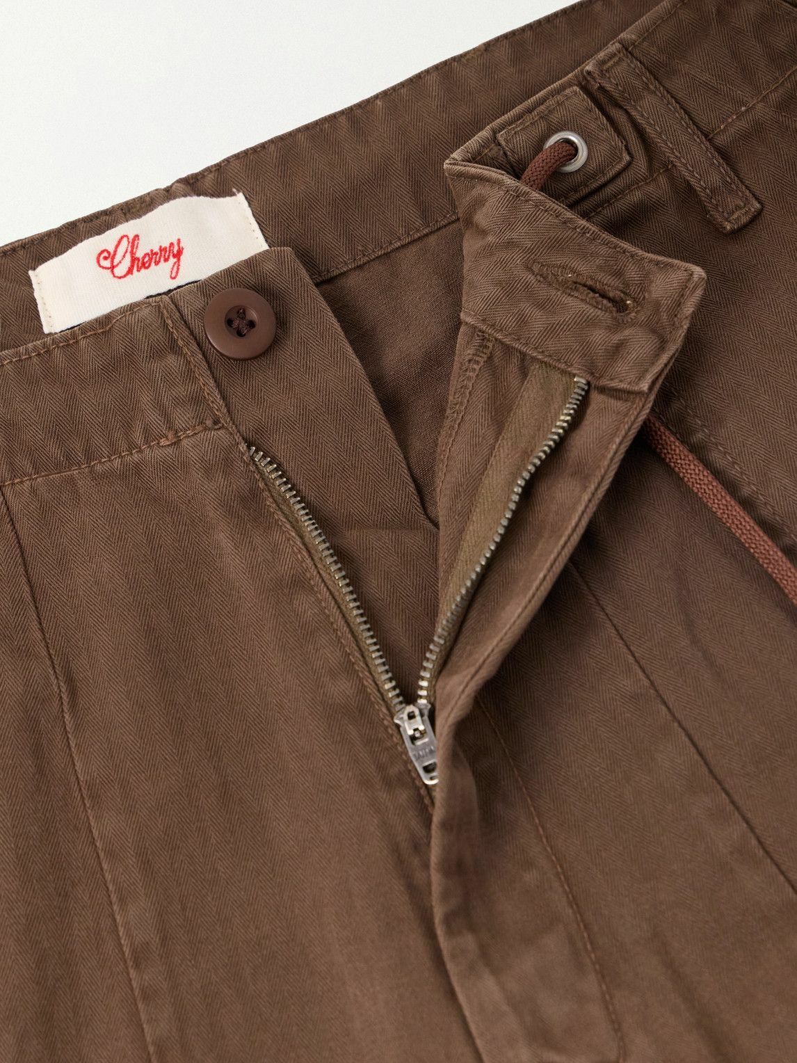 Cherry Los Angeles - Herringbone Cotton Drawstring Trousers - Brown