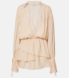 Blumarine Lace-trimmed plissé georgette minidress